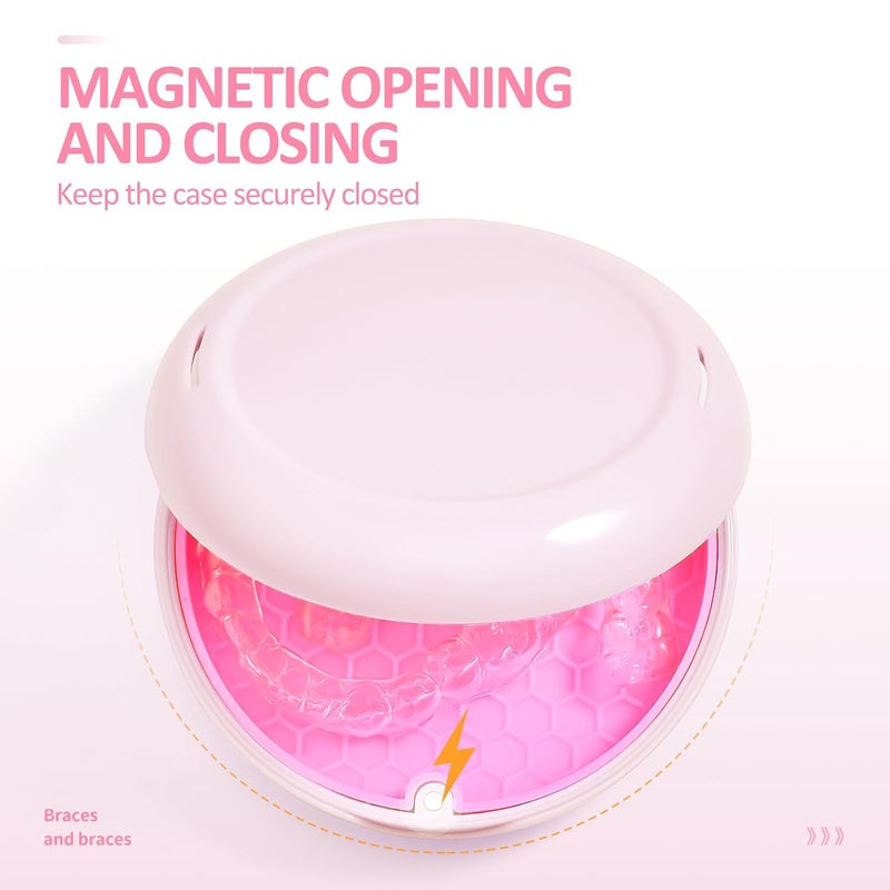 Gaboolo Store Retainer Case Slim Aligner Case with Vent Holes Removable Inner Tray Silicone for Easy Cleaning, Retainer Removal Tool and Brush (Opaque Pink) - Image 5